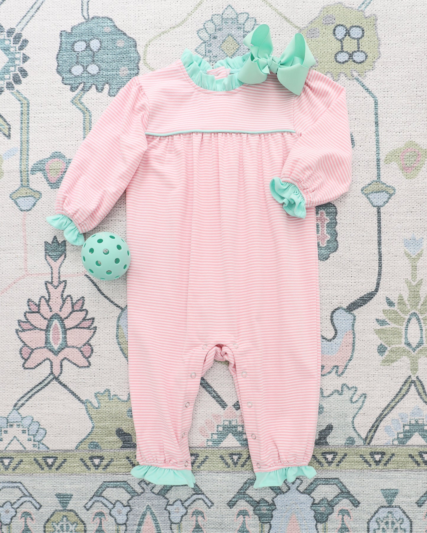 Annie Romper - Light Pink Stripe/Mint