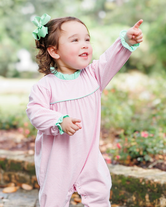 Annie Romper - Light Pink Stripe/Mint