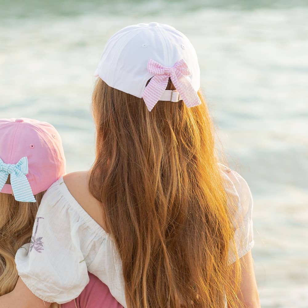 Bow Baseball Hat in White with Pink Bow (Youth)