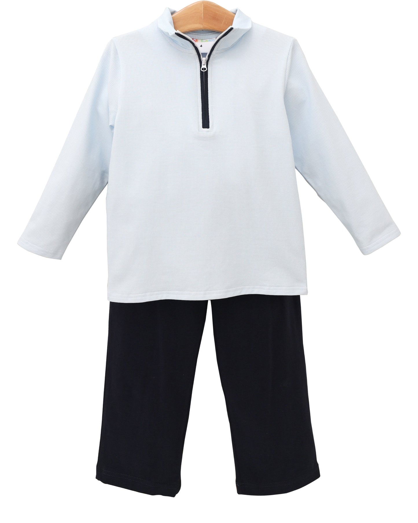 Evan Pullover Pant Set- Mini Blue Gingham
