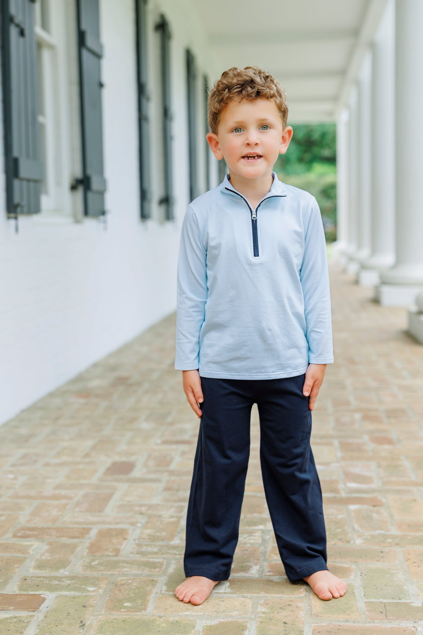 Evan Pullover Pant Set- Mini Blue Gingham